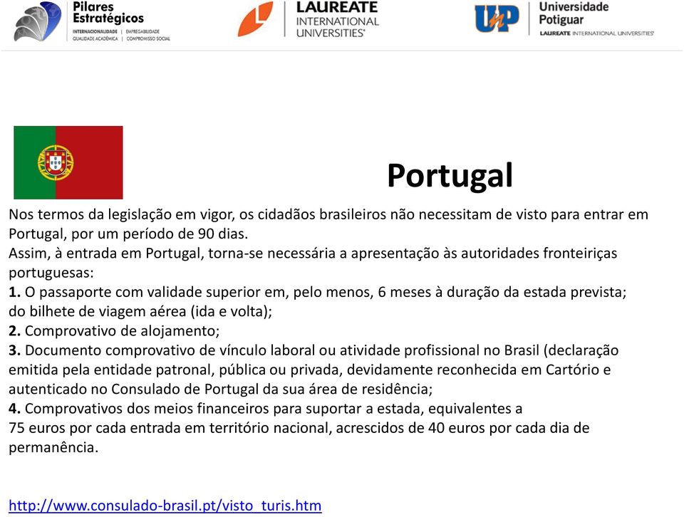 O passaporte com validade superior em, pelo menos, 6 meses à duração da estada prevista; do bilhete de viagem aérea (ida e volta); 2. Comprovativo de alojamento; 3.