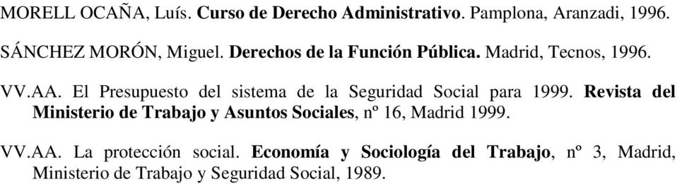 El Presupuesto del sistema de la Seguridad Social para 1999.