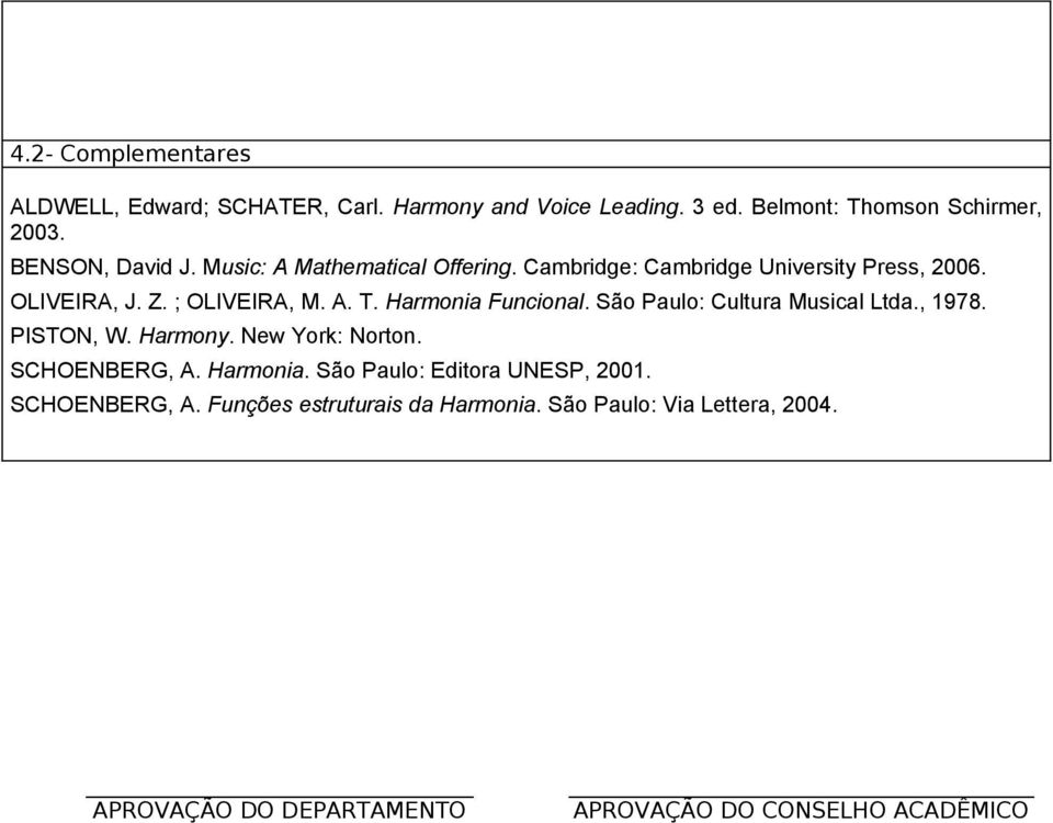 São Paulo: Cultura Musical Ltda., 1978. PISTON, W. Harmony. New York: Norton. SCHOENBERG, A. Harmonia. São Paulo: Editora UNESP, 2001.