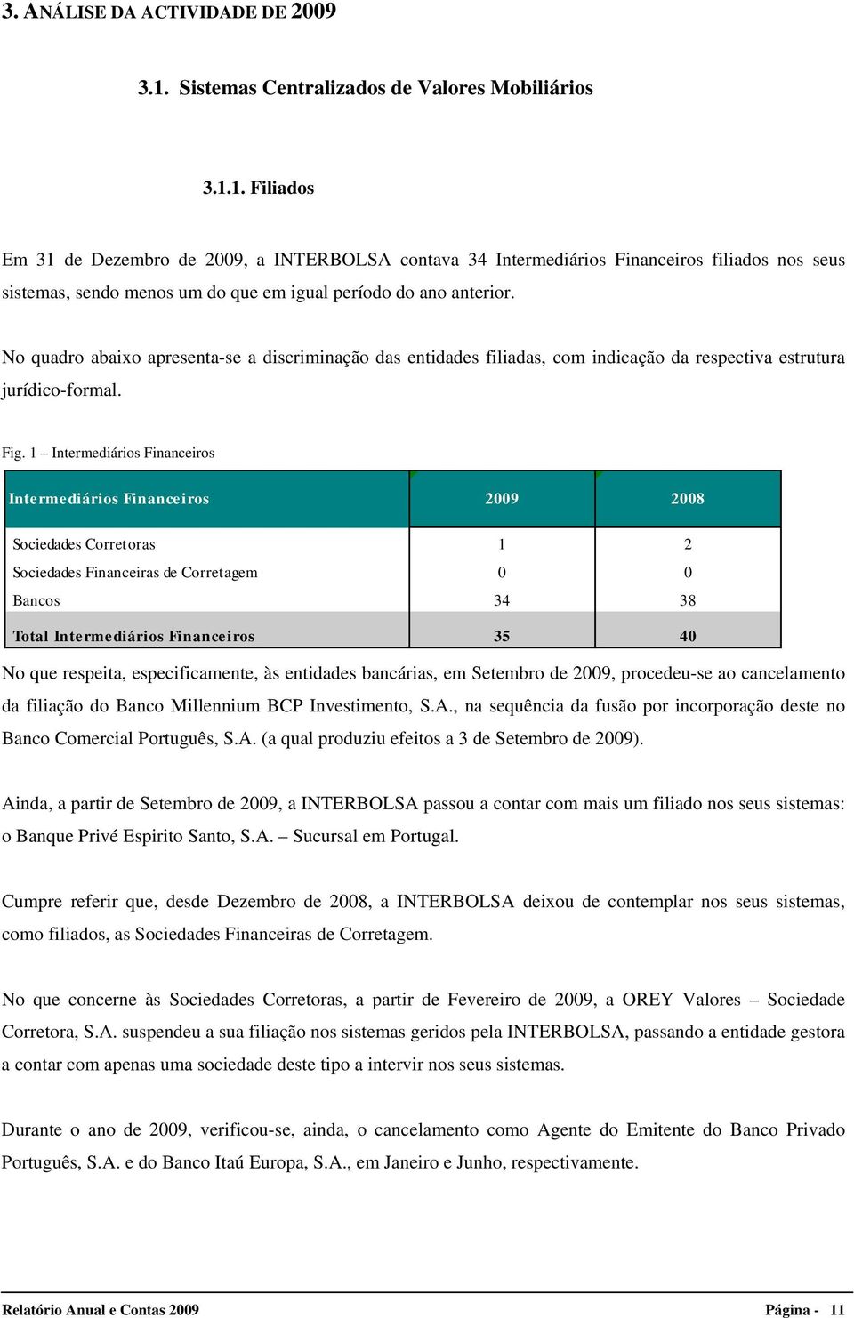 1. Filiados Em 31 de Dezembro de 2009, a INTERBOLSA contava 34 Intermediários Financeiros filiados nos seus sistemas, sendo menos um do que em igual período do ano anterior.