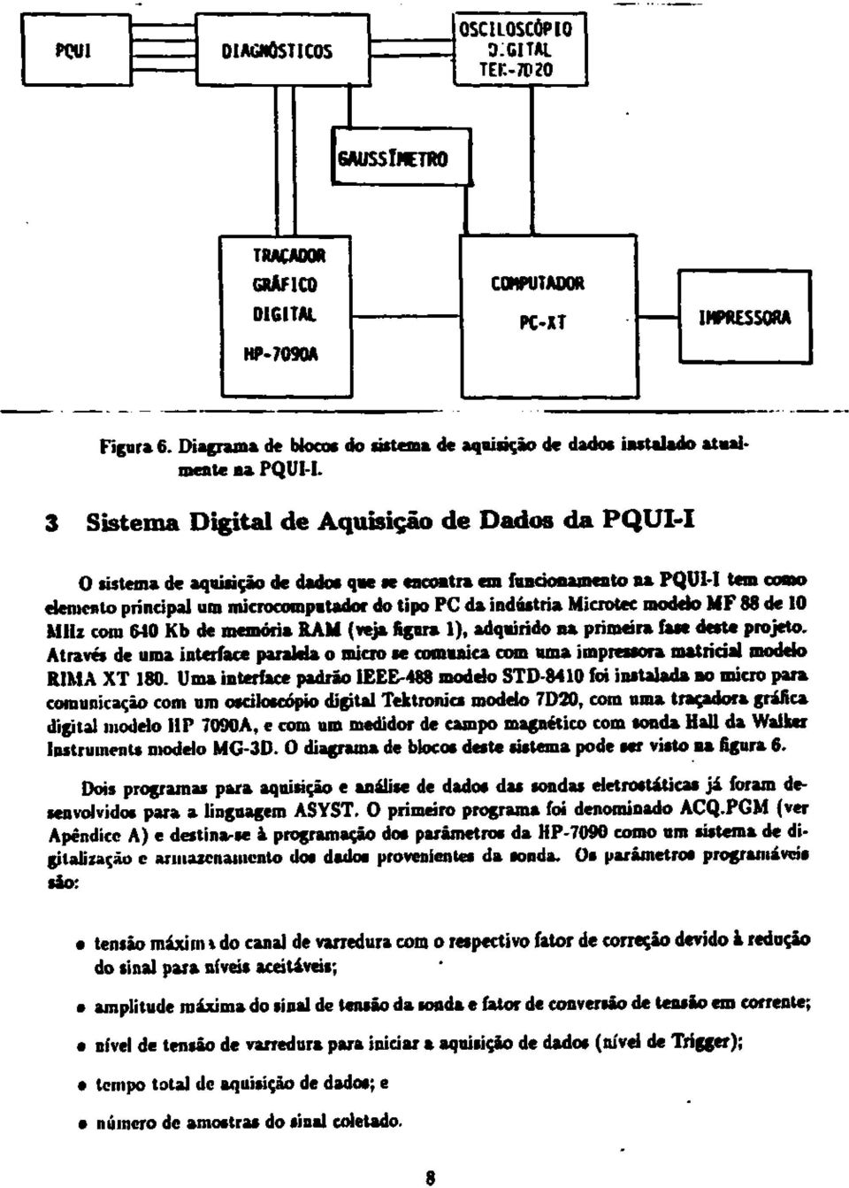 3 Sistema Digital de Aquisição de Dados da PQUI-I O sistema de aquisição de dados que se encontra em funcionamento na PQUI-I tem como elemento principal um microcomputador do tipo PC da indústria