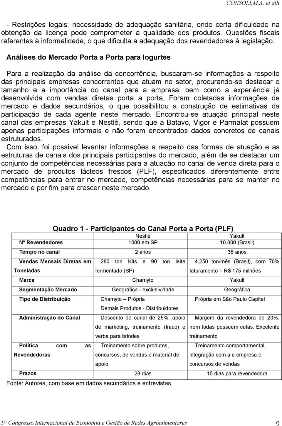 Análises do Mercado Porta a Porta para Iogurtes Para a realização da análise da concorrência, buscaram-se informações a respeito das principais empresas concorrentes que atuam no setor, procurando-se