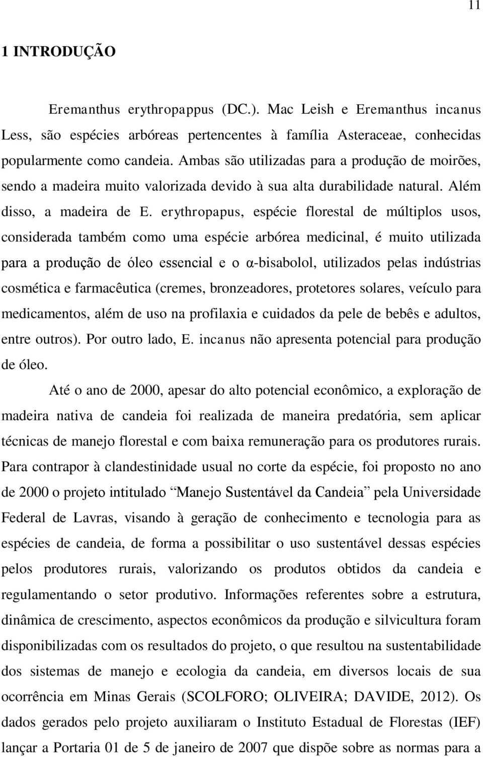 erythropapus, espécie florestal de múltiplos usos, considerada também como uma espécie arbórea medicinal, é muito utilizada para a produção de óleo essencial e o α-bisabolol, utilizados pelas