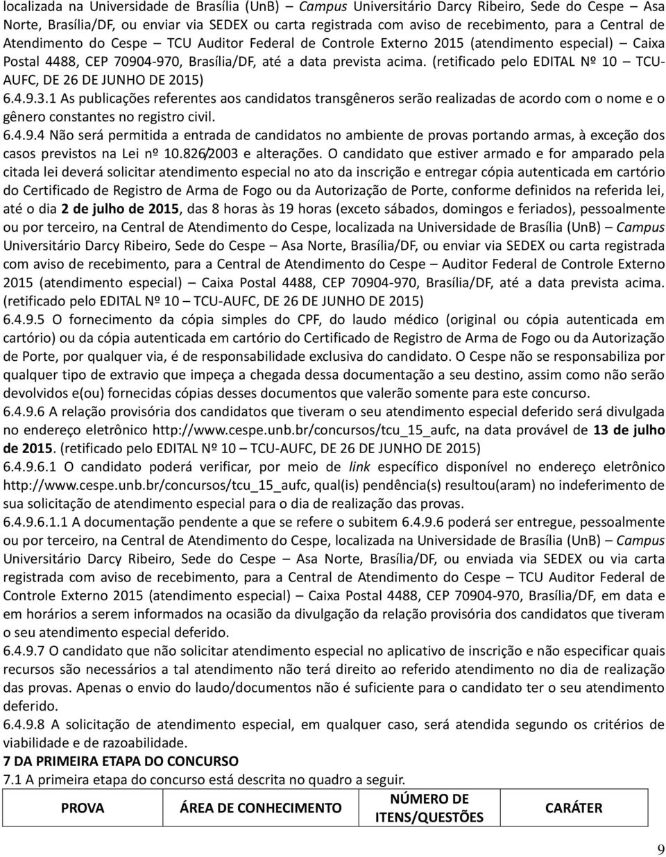 (retificado pelo EDITAL Nº 10 TCU- AUFC, DE 26 DE JUNHO DE 2015) 6.4.9.3.