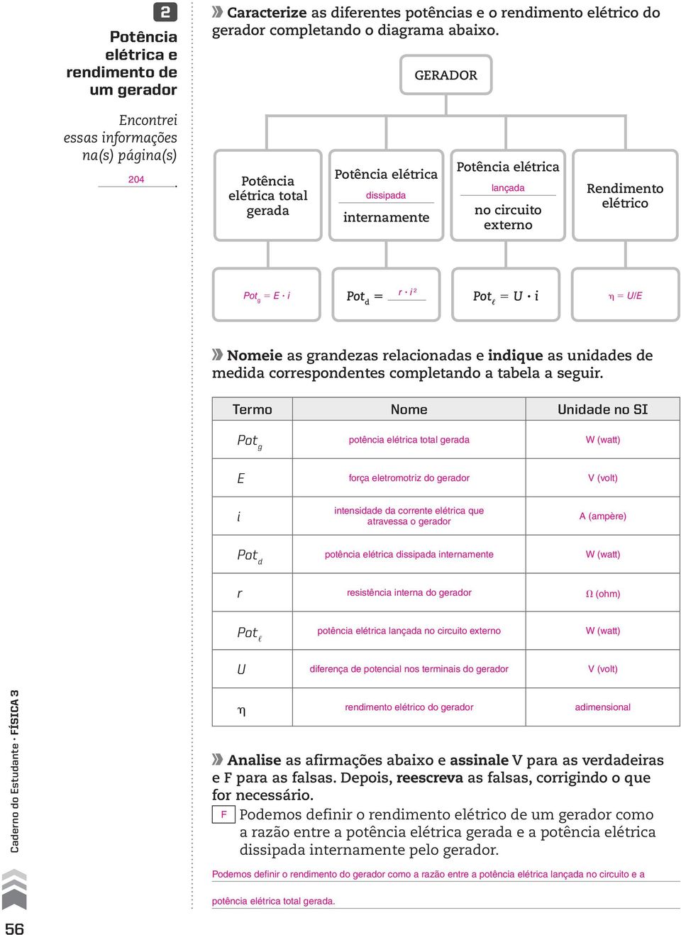 completando a tabela a segu Temo Nome ndade no SI Pot g potênca elétca total geada W (watt) foça eletomotz do geado ntensdade da coente elétca que atavessa o geado V (volt) A (ampèe) Pot d potênca