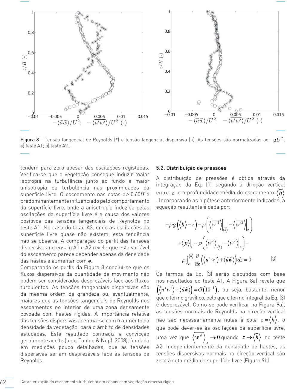 60H é predomnantemente nluencado pelo comportamento da superíce lvre, onde a ansotropa nduzda pelas osclações da superíce lvre é a causa dos valores postvos das tensões tangencas de Reynolds no teste