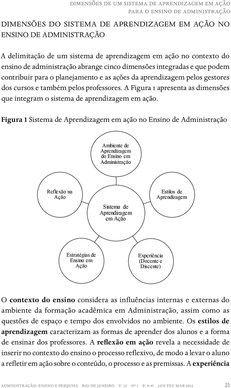 professores. A Figura 1 apresenta as dimensões que integram o sistema de aprendizagem em ação.