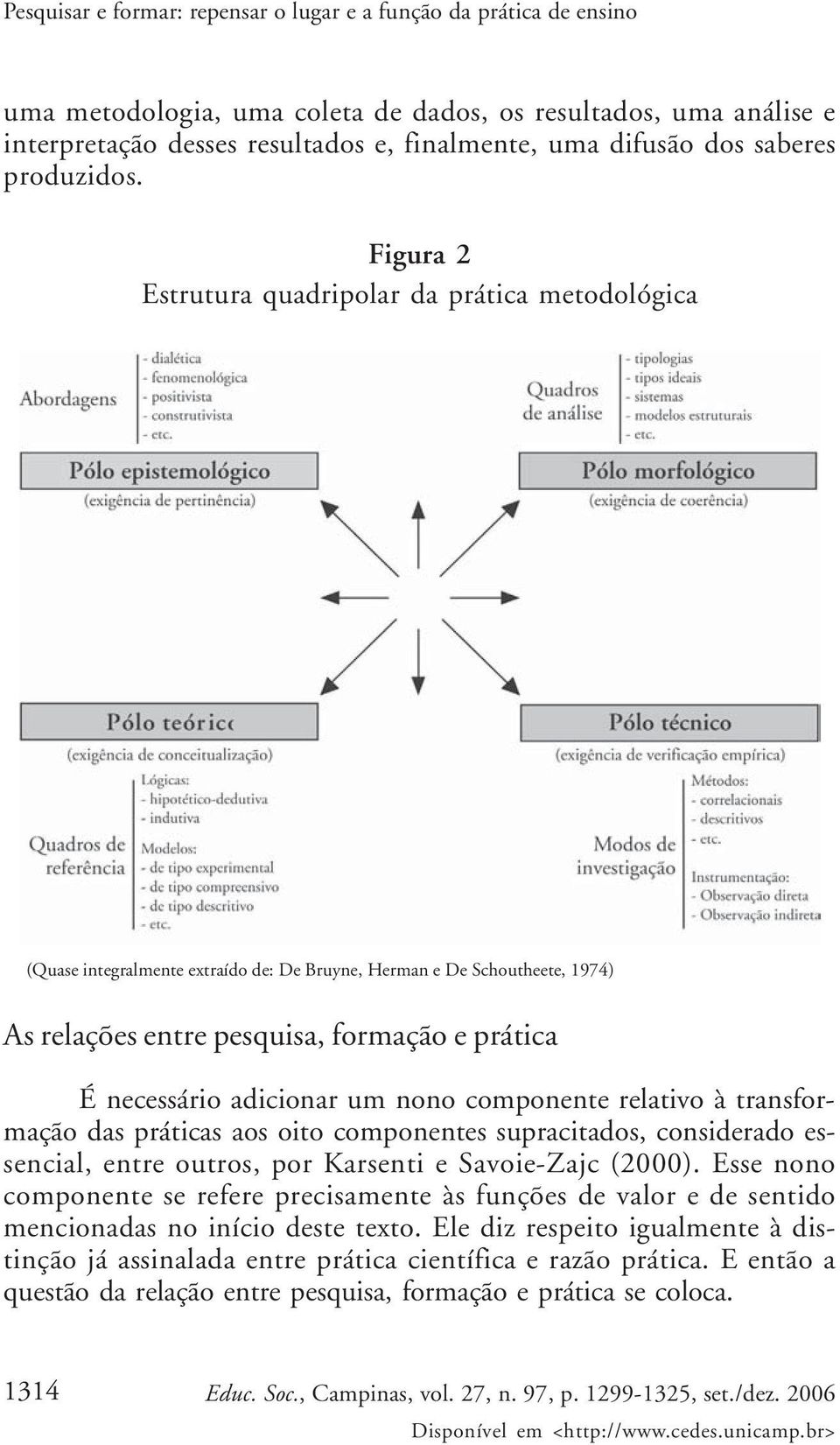 Figura 2 Estrutura quadripolar da prática metodológica (Quase integralmente extraído de: De Bruyne, Herman e De Schoutheete, 1974) As relações entre pesquisa, formação e prática É necessário