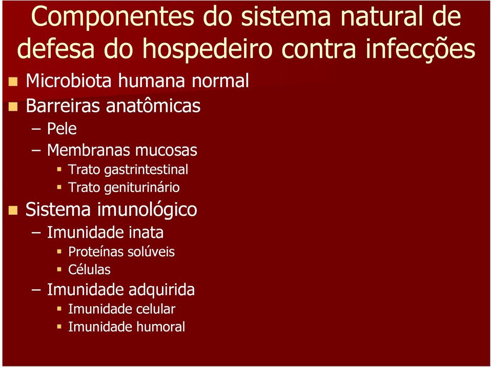 gastrintestinal Trato geniturinário Sistema imunológico Imunidade inata