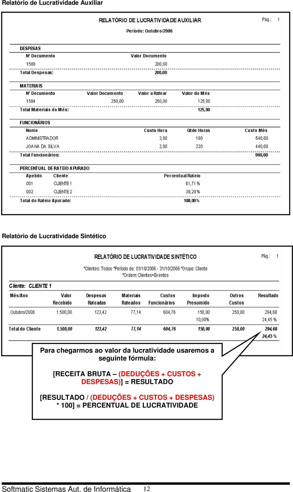 seguinte fórmula: [RECEITA BRUTA (DEDUÇÕES + CUSTOS + DESPESAS)] = RESULTADO [RESULTADO /