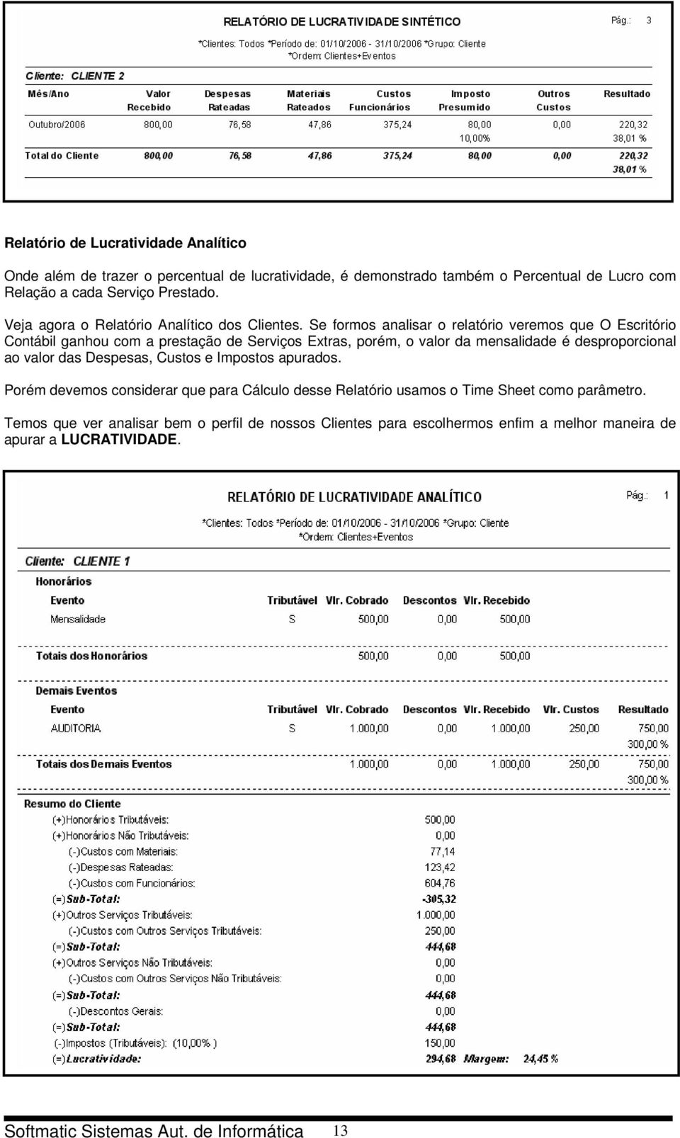 Se formos analisar o relatório veremos que O Escritório Contábil ganhou com a prestação de Serviços Extras, porém, o valor da mensalidade é desproporcional ao valor das