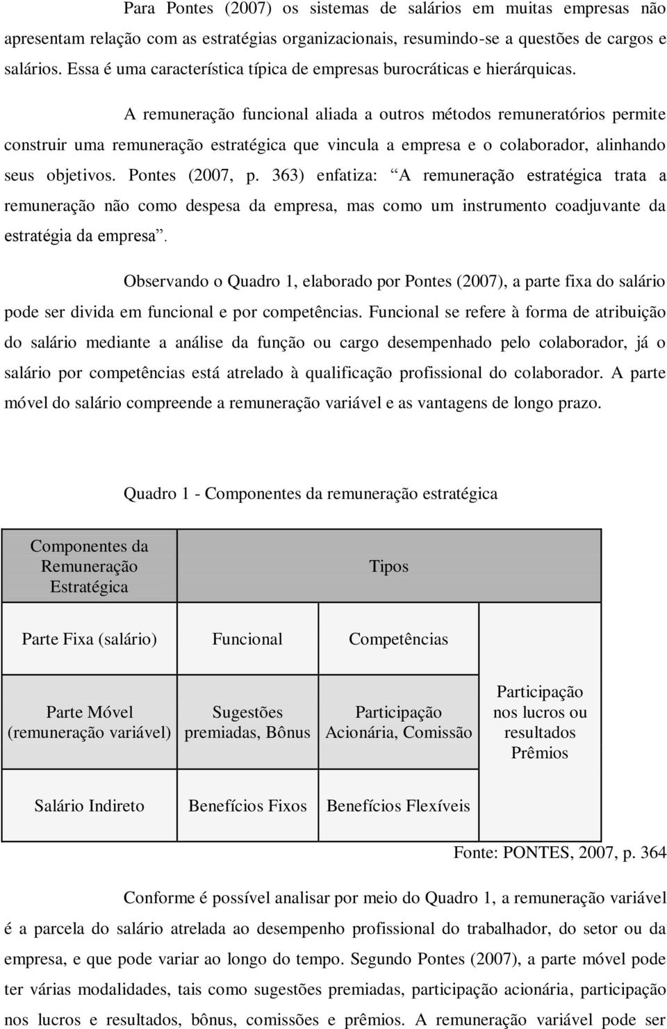 A remuneração funcional aliada a outros métodos remuneratórios permite construir uma remuneração estratégica que vincula a empresa e o colaborador, alinhando seus objetivos. Pontes (2007, p.