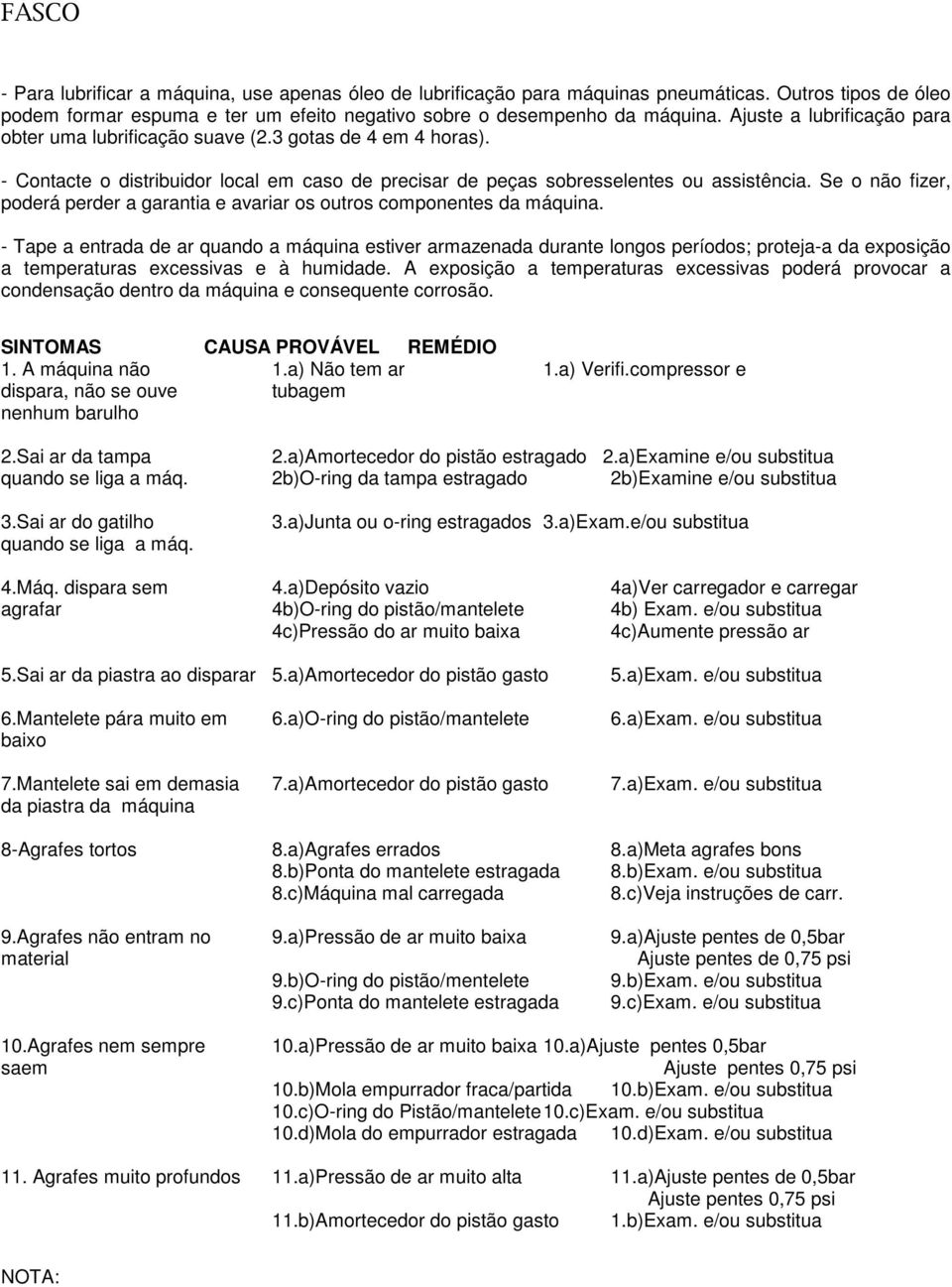 Se o não fizer, poderá perder a garantia e avariar os outros componentes da máquina.