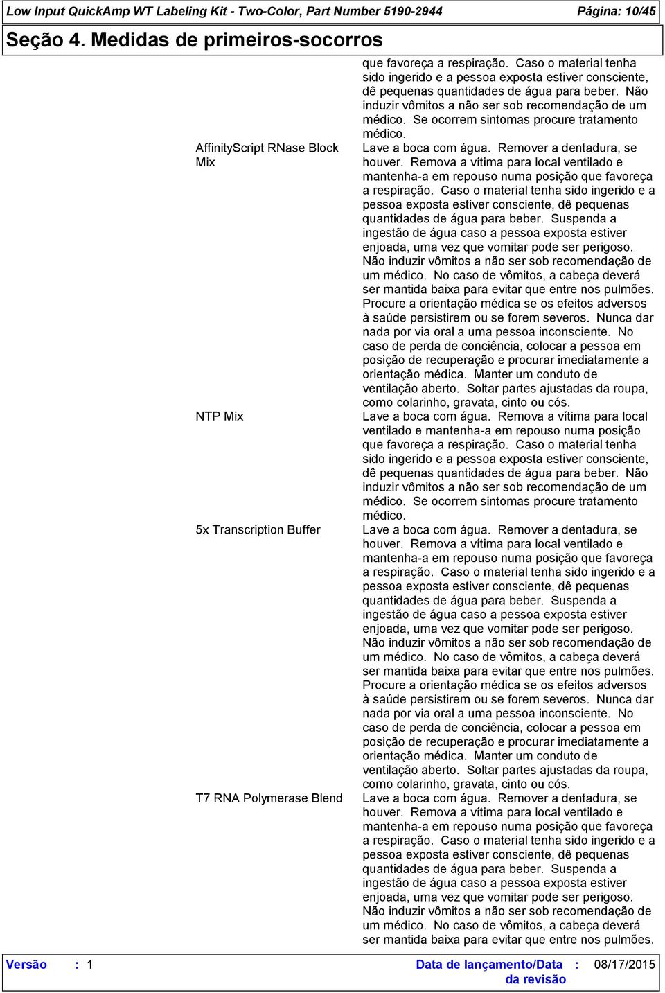 Se ocorrem sintomas procure tratamento médico. Lave a boca com água. Remover a dentadura, se houver.