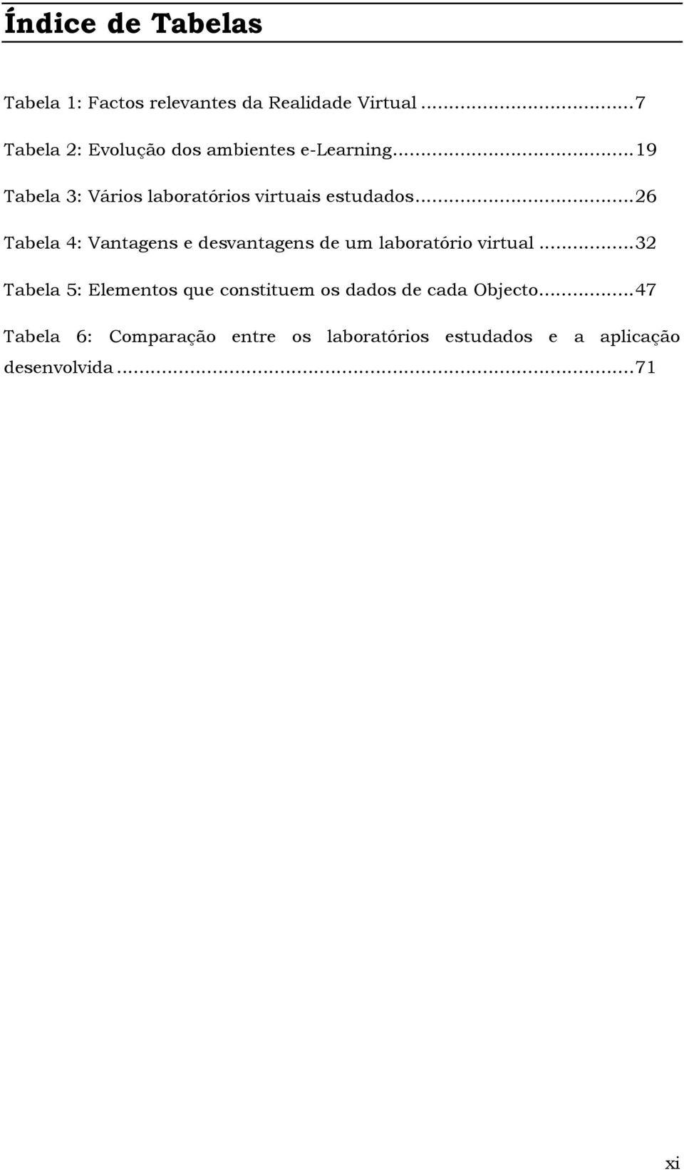 .. 19 Tabela 3: Vários laboratórios virtuais estudados.