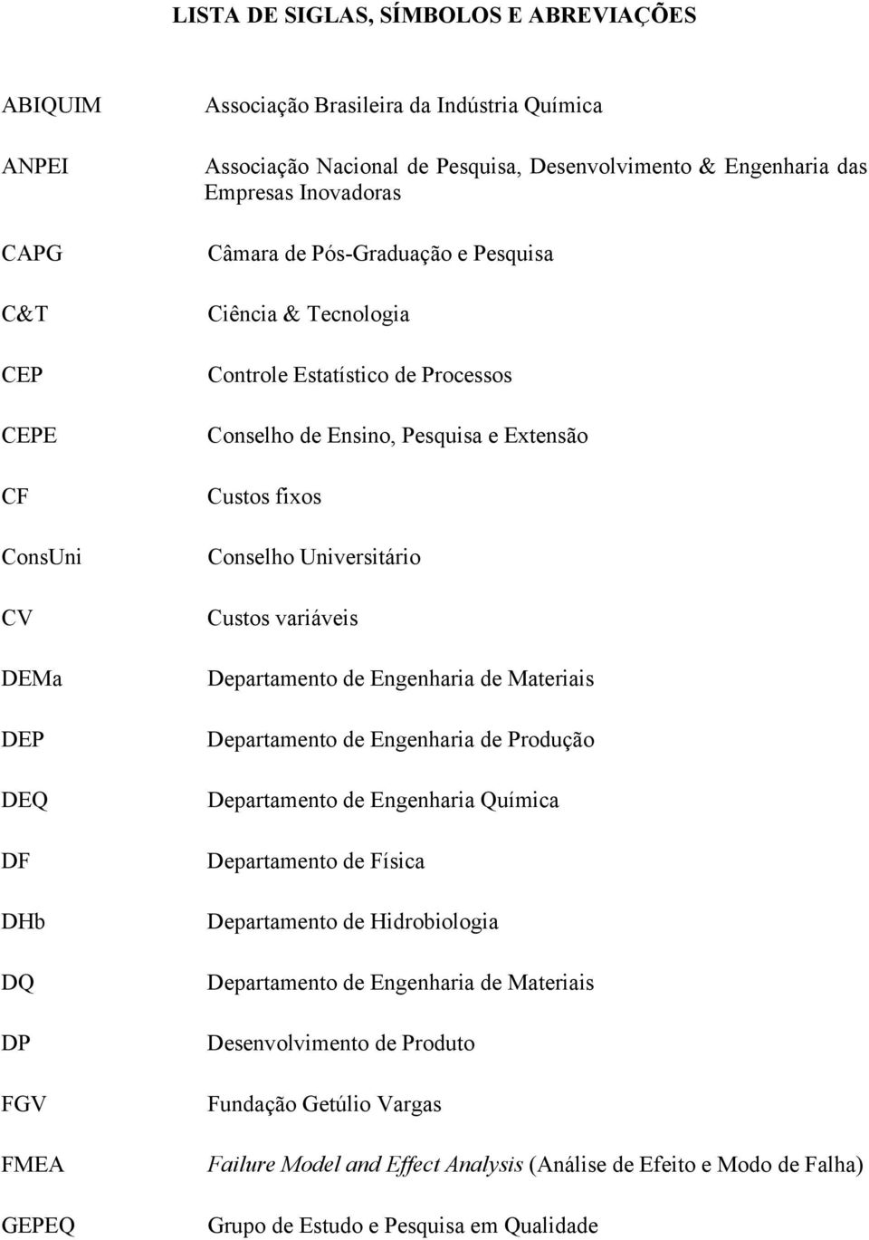 fixos Conselho Universitário Custos variáveis Departamento de Engenharia de Materiais Departamento de Engenharia de Produção Departamento de Engenharia Química Departamento de Física Departamento de