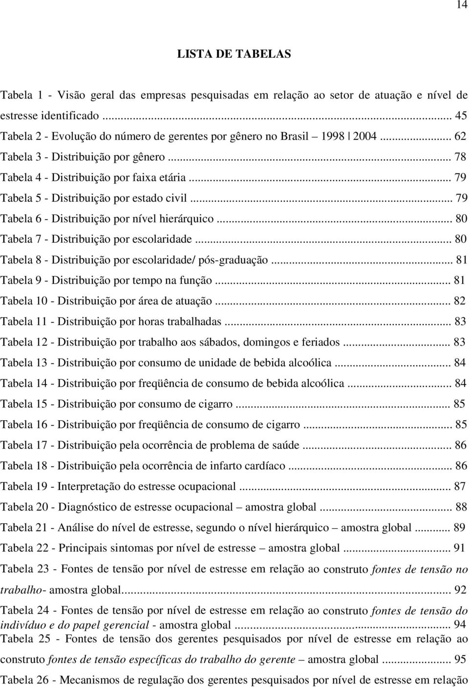 .. 79 Tabela 5 - Distribuição por estado civil... 79 Tabela 6 - Distribuição por nível hierárquico... 80 Tabela 7 - Distribuição por escolaridade.