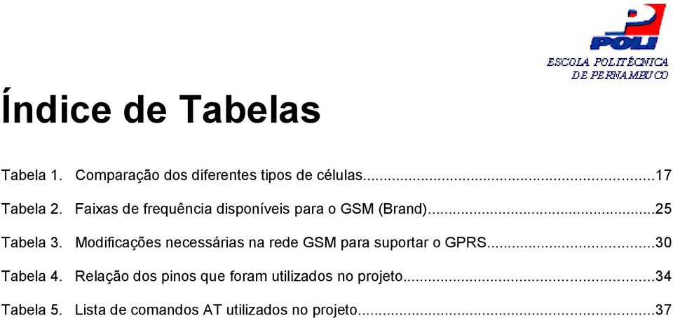 Modificações necessárias na rede GSM para suportar o GPRS...30 Tabela 4.