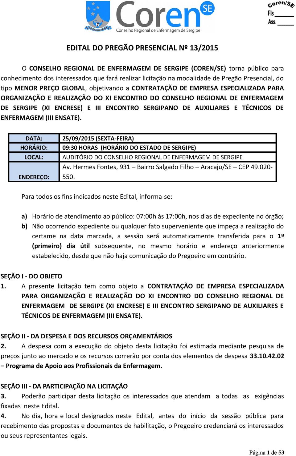 III ENCONTRO SERGIPANO DE AUXILIARES E TÉCNICOS DE ENFERMAGEM (III ENSATE).