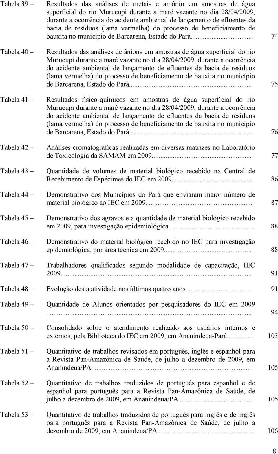 Barcarena, Estado do Pará... 74 Resultados das análises de ânions em amostras de água superficial do rio Murucupi durante a maré  Barcarena, Estado do Pará.