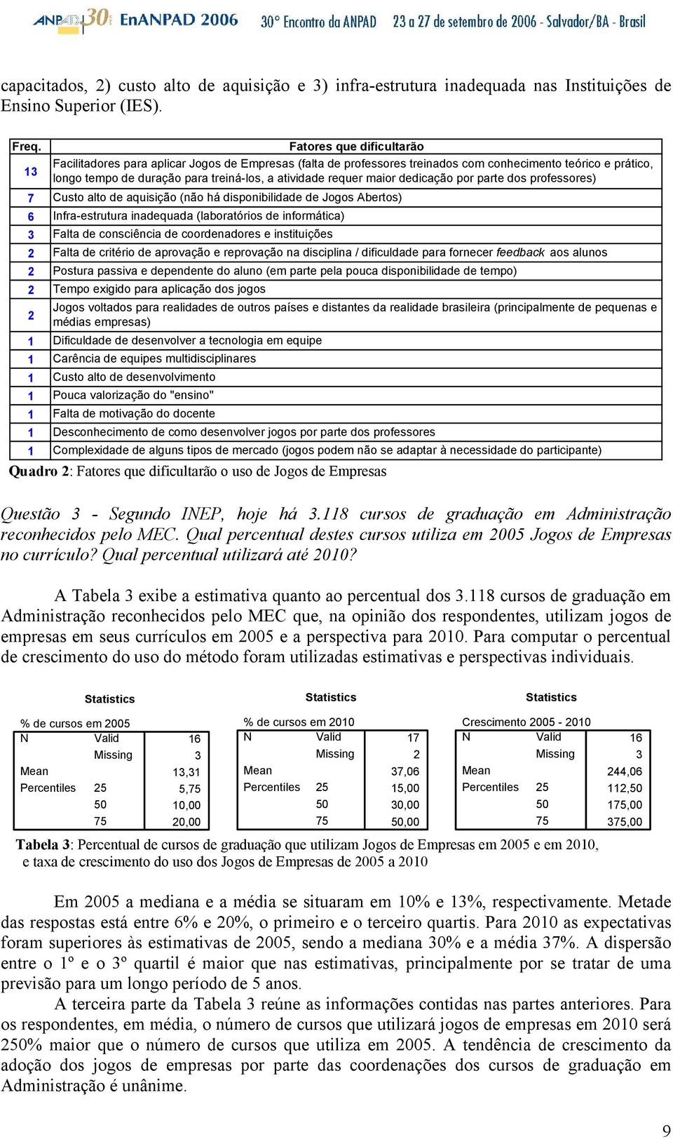 maior dedicação por parte dos professores) 7 Custo alto de aquisição (não há disponibilidade de Jogos Abertos) 6 Infra-estrutura inadequada (laboratórios de informática) 3 Falta de consciência de