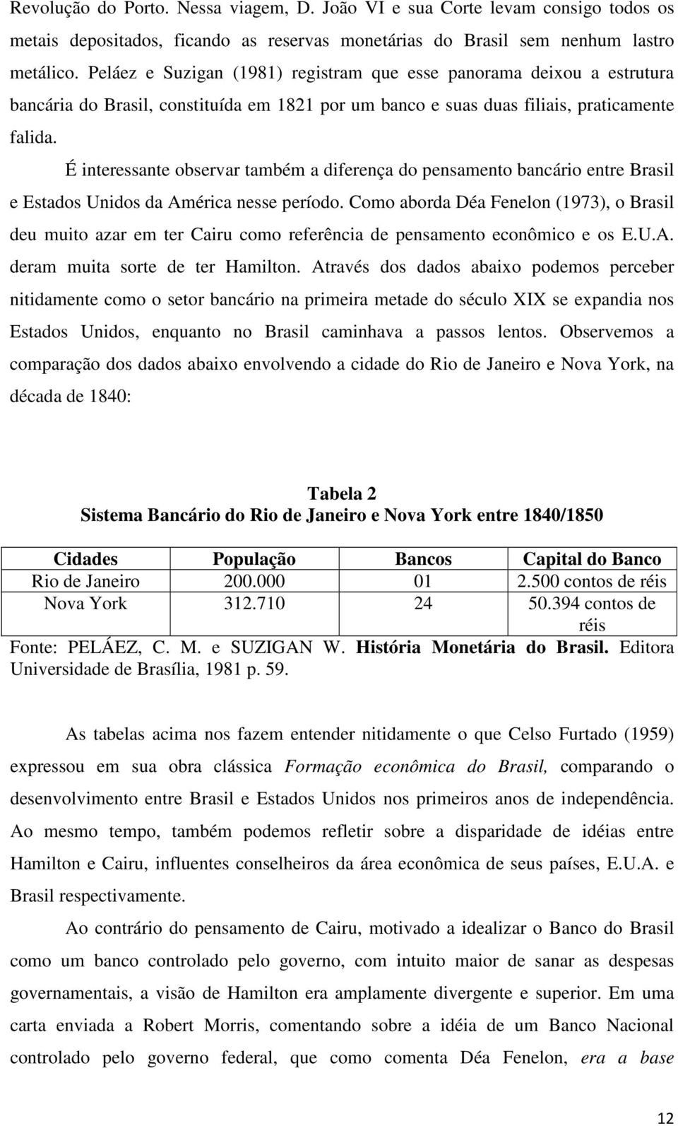 É interessante observar também a diferença do pensamento bancário entre Brasil e Estados Unidos da América nesse período.