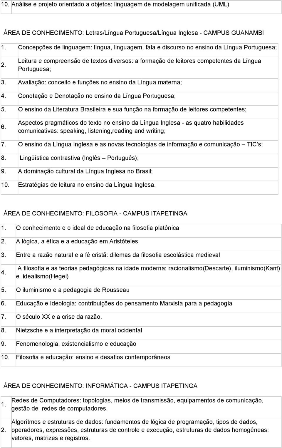 Avaliação: conceito e funções no ensino da Língua materna; Conotação e Denotação no ensino da Língua Portuguesa; O ensino da Literatura Brasileira e sua função na formação de leitores competentes;