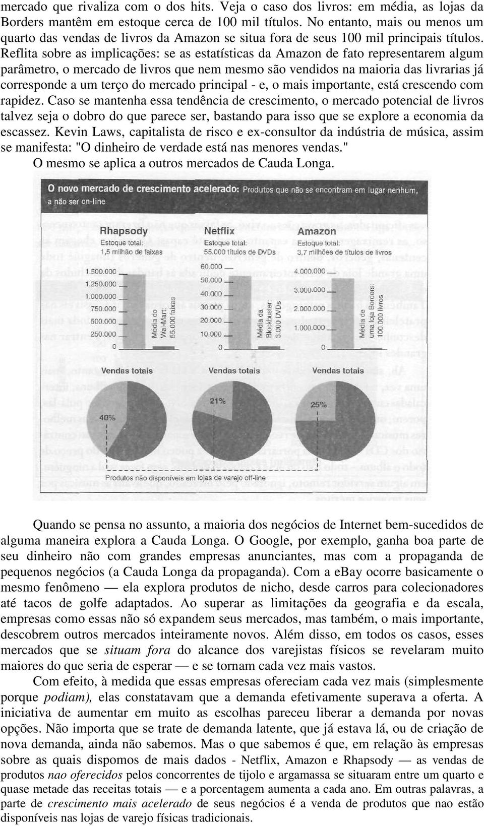 Reflita sobre as implicações: se as estatísticas da Amazon de fato representarem algum parâmetro, o mercado de livros que nem mesmo são vendidos na maioria das livrarias já corresponde a um terço do