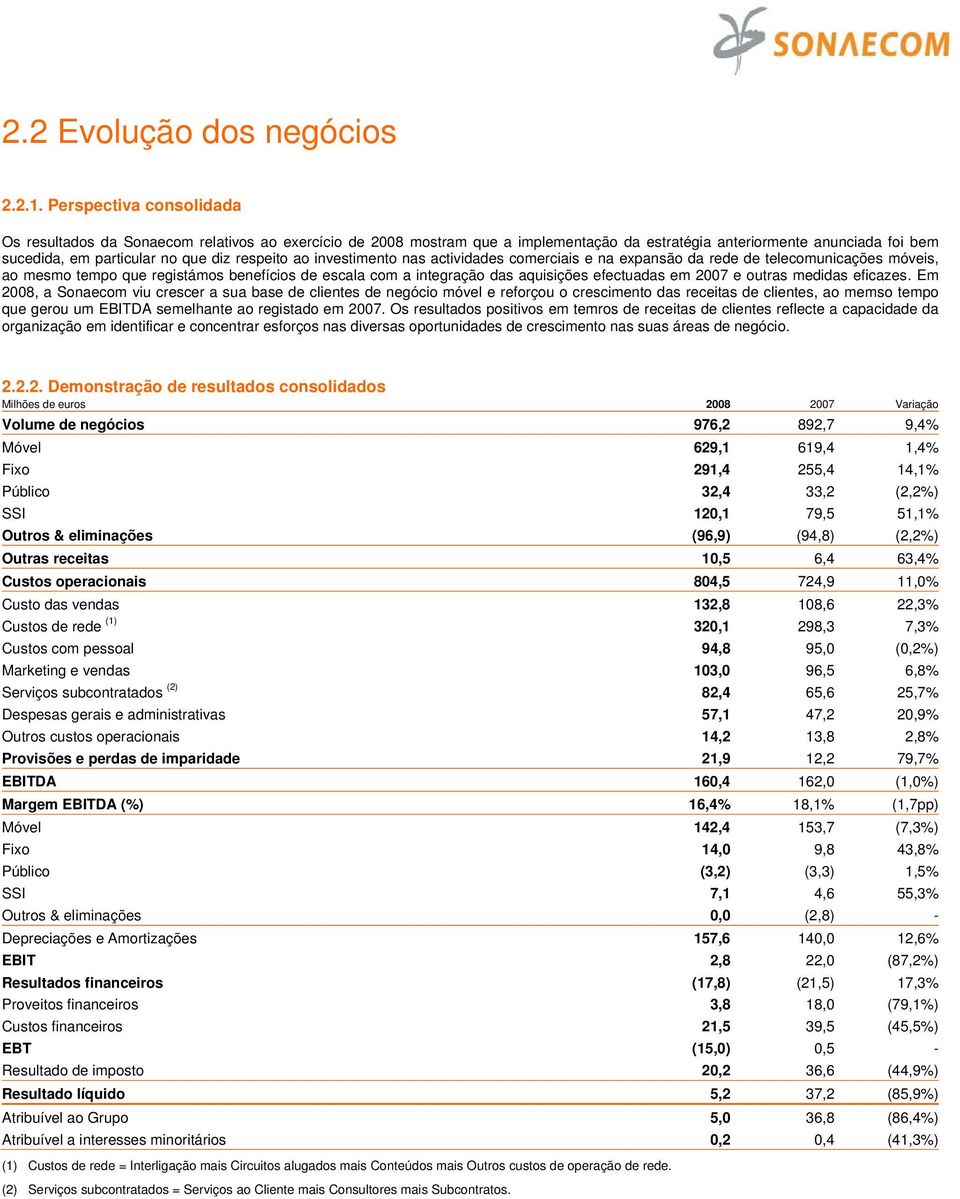 ao investimento nas actividades comerciais e na expansão da rede de telecomunicações móveis, ao mesmo tempo que registámos benefícios de escala com a integração das aquisições efectuadas em 2007 e