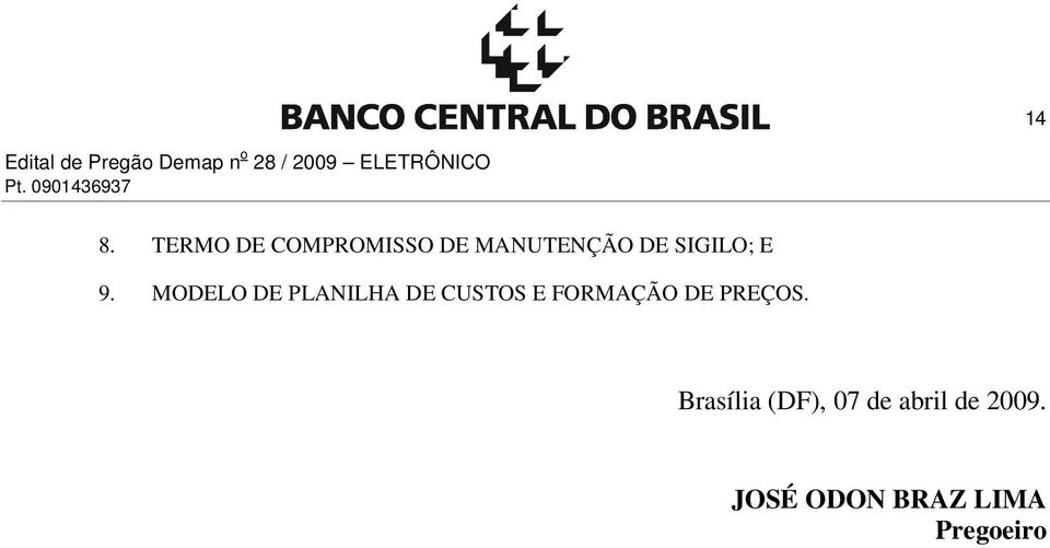 E 9. MODELO DE PLANILHA DE CUSTOS E FORMAÇÃO