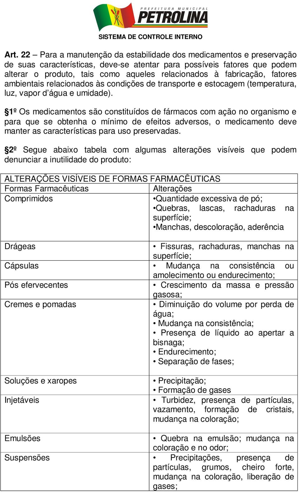 1º Os medicamentos são constituídos de fármacos com ação no organismo e para que se obtenha o mínimo de efeitos adversos, o medicamento deve manter as características para uso preservadas.