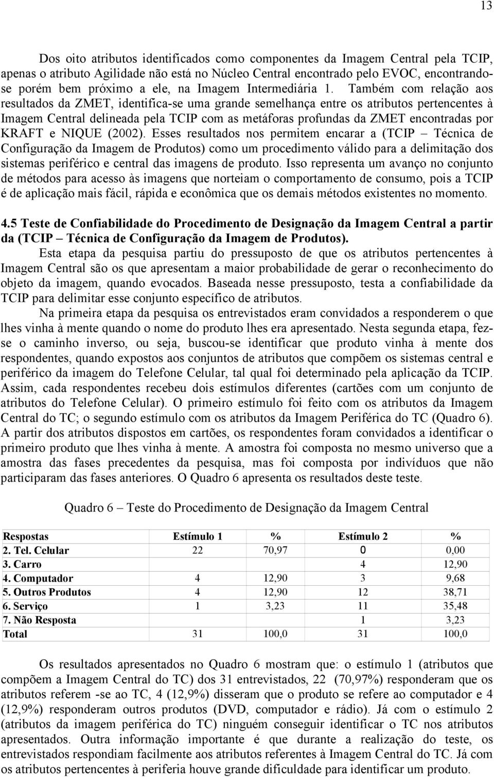 Também com relação aos resultados da ZMET, identifica-se uma grande semelhança entre os atributos pertencentes à Imagem Central delineada pela TCIP com as metáforas profundas da ZMET encontradas por