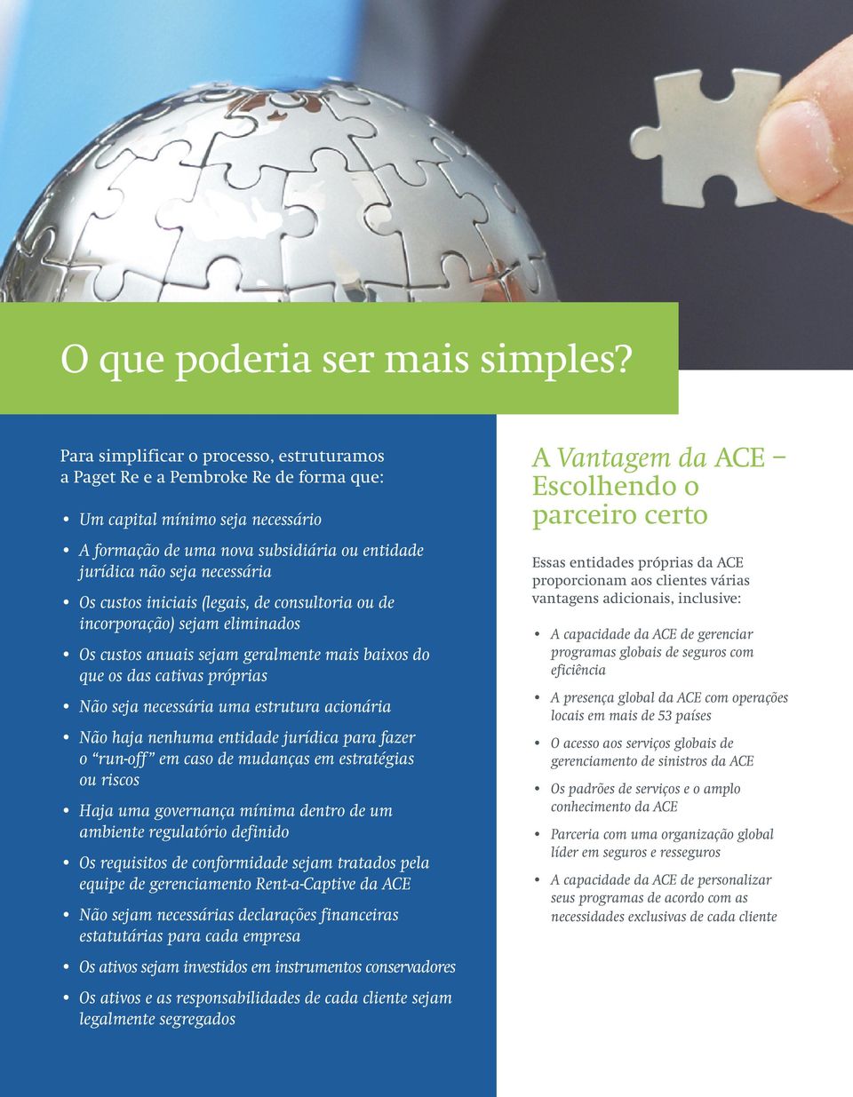 custos iniciais (legais, de consultoria ou de incorporação) sejam eliminados Os custos anuais sejam geralmente mais baixos do que os das cativas próprias Não seja necessária uma estrutura acionária