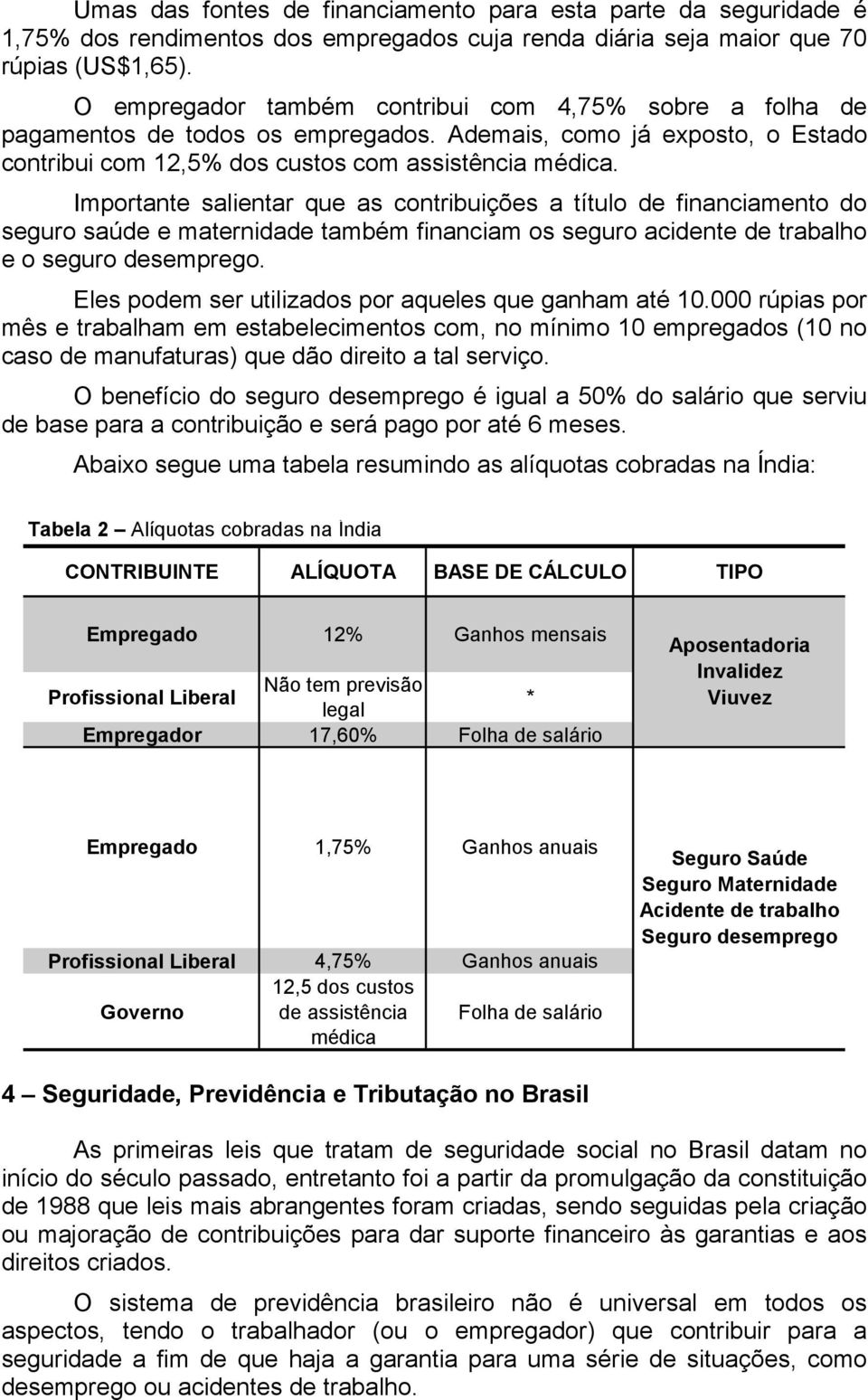 Importante salientar que as contribuições a título de financiamento do seguro saúde e maternidade também financiam os seguro acidente de trabalho e o seguro desemprego.