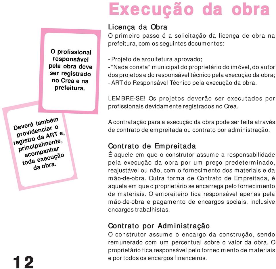 proprietário do imóvel, do autor dos projetos e do responsável técnico pela execução da obra; - ART do Responsável Técnico pela execução da obra. LEMBRE-SE!