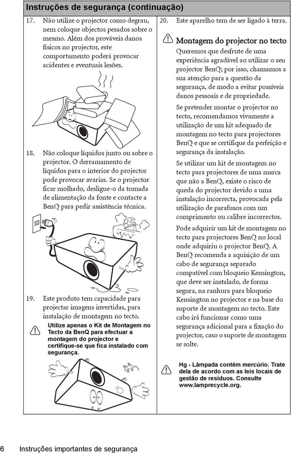 O derramamento de líquidos para o interior do projector pode provocar avarias.