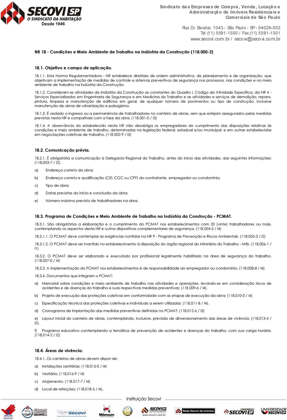 na Indústria da Construção. 18.1.2.