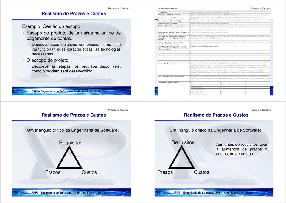 O escopo do projeto: Descreve as etapas, os recursos disponíveis, como o produto será desenvolvido.