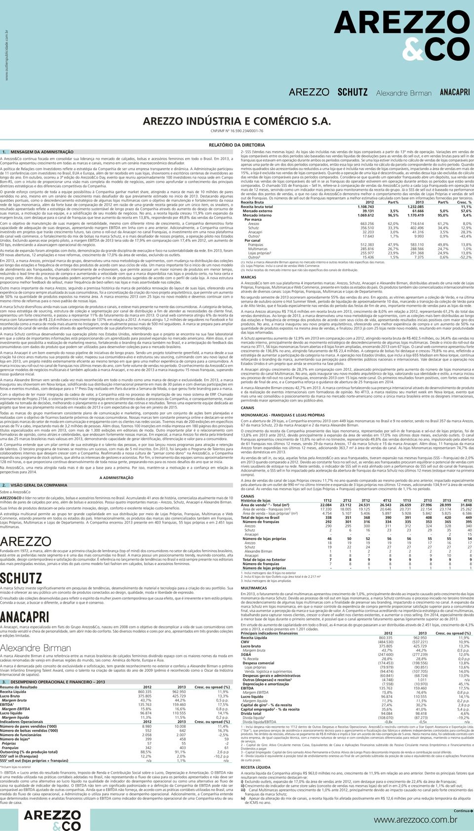 Em 2013, a Companhia apresentou crescimento em todas as marcas e canais, mesmo em um cenário macroeconômico desafiador.