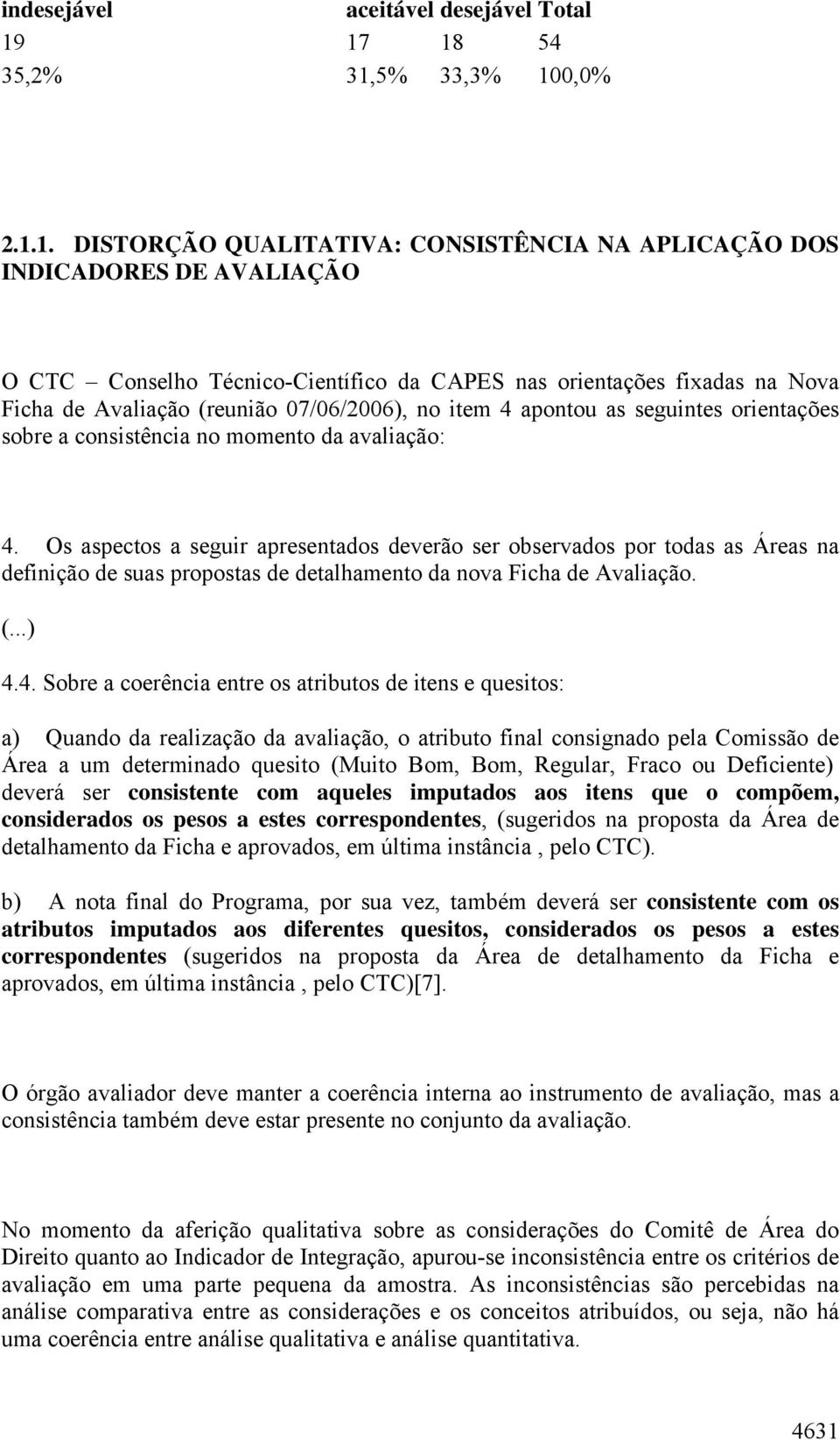 de Avaliação (reunião 07/06/2006), no item 4 apontou as seguintes orientações sobre a consistência no momento da avaliação: 4.