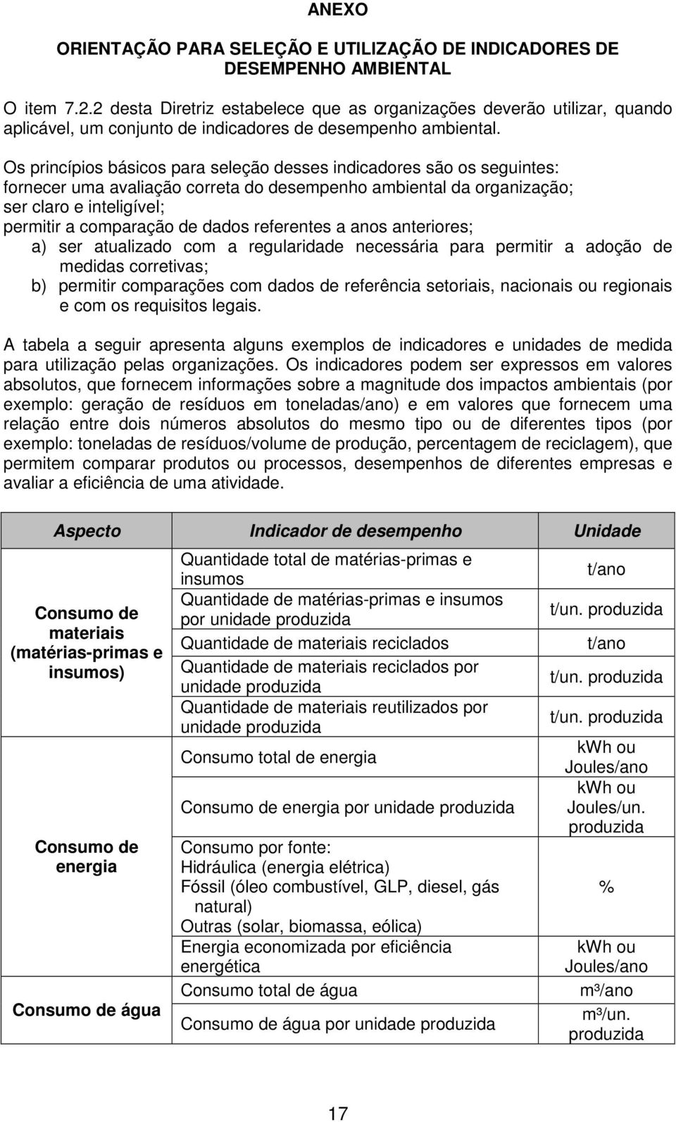 Os princípios básicos para seleção desses indicadores são os seguintes: fornecer uma avaliação correta do desempenho ambiental da organização; ser claro e inteligível; permitir a comparação de dados