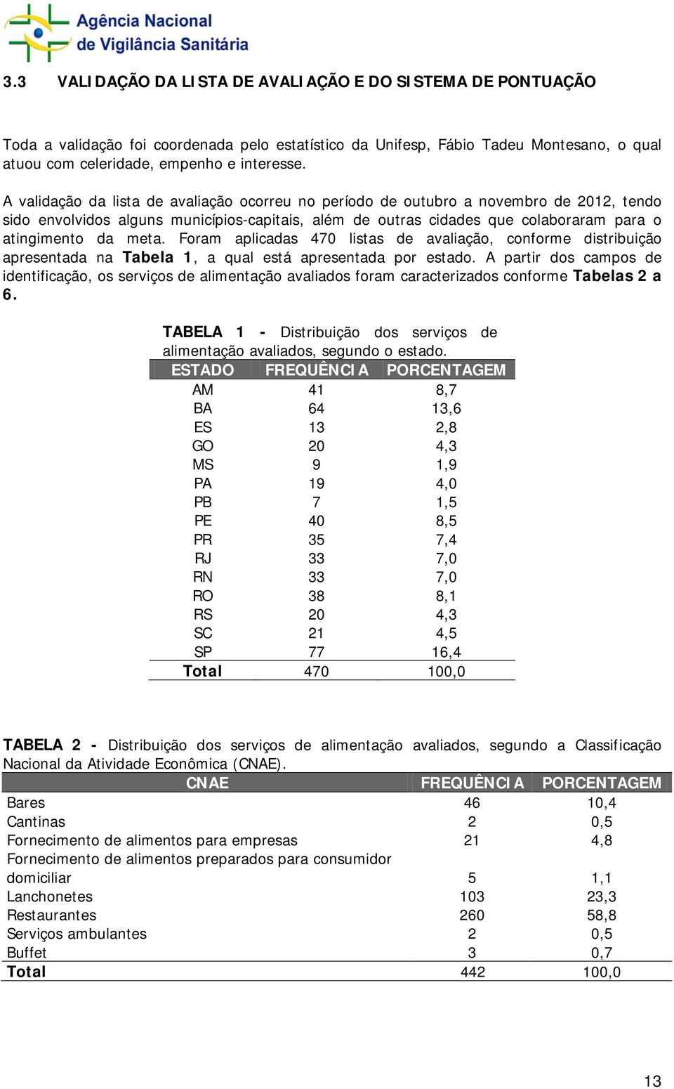 Foram aplicadas 470 listas de avaliação, conforme distribuição apresentada na Tabela 1, a qual está apresentada por estado.