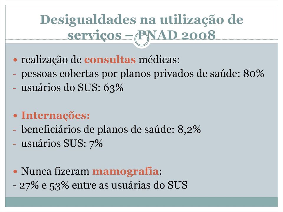 do SUS: 63% Internações: - beneficiários de planos de saúde: 8,2% -