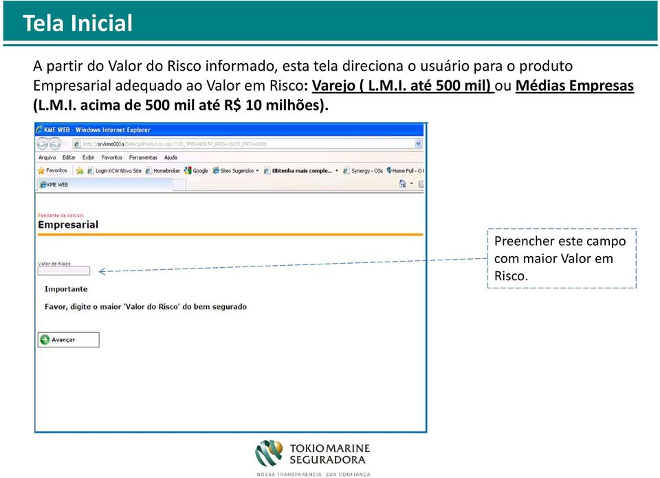 Risco: Varejo ( L.M.I. até 500 mil) ou Médias Empresas (L.M.I. acima de 500 mil até R$ 10 milhões).