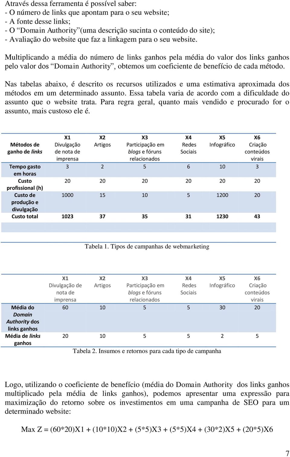 Multiplicando a média do número de links ganhos pela média do valor dos links ganhos pelo valor dos Domain Authority, obtemos um coeficiente de benefício de cada método.