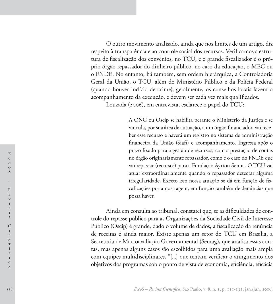 Luzd (2006), m nrv, lr ppl d TCU: E S R v C n í f A ONG u Op hbl prn Mnér d Juç vnul, pr u ár d uuçã, um órgã fnndr, v rbr rur hvrá um rgr n m d dmnrçã fnnr d Unã (Sf) mpnhmn.