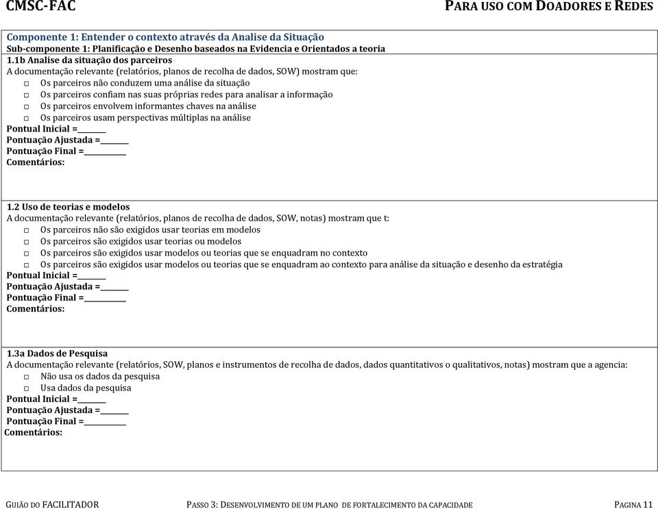 suas próprias redes para analisar a informação Os parceiros envolvem informantes chaves na análise Os parceiros usam perspectivas múltiplas na análise 1.