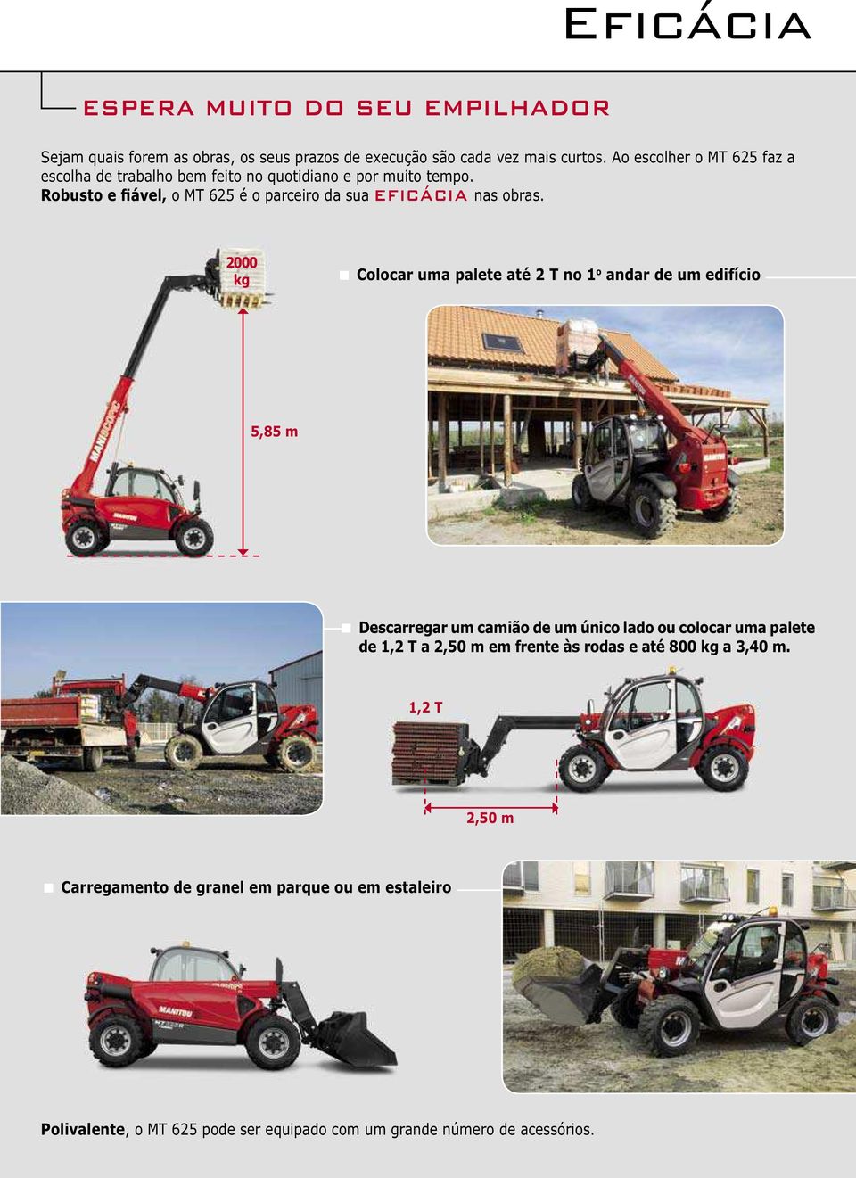 Robusto e fiável, o MT 625 é o parceiro da sua EFICÁCIA nas obras.