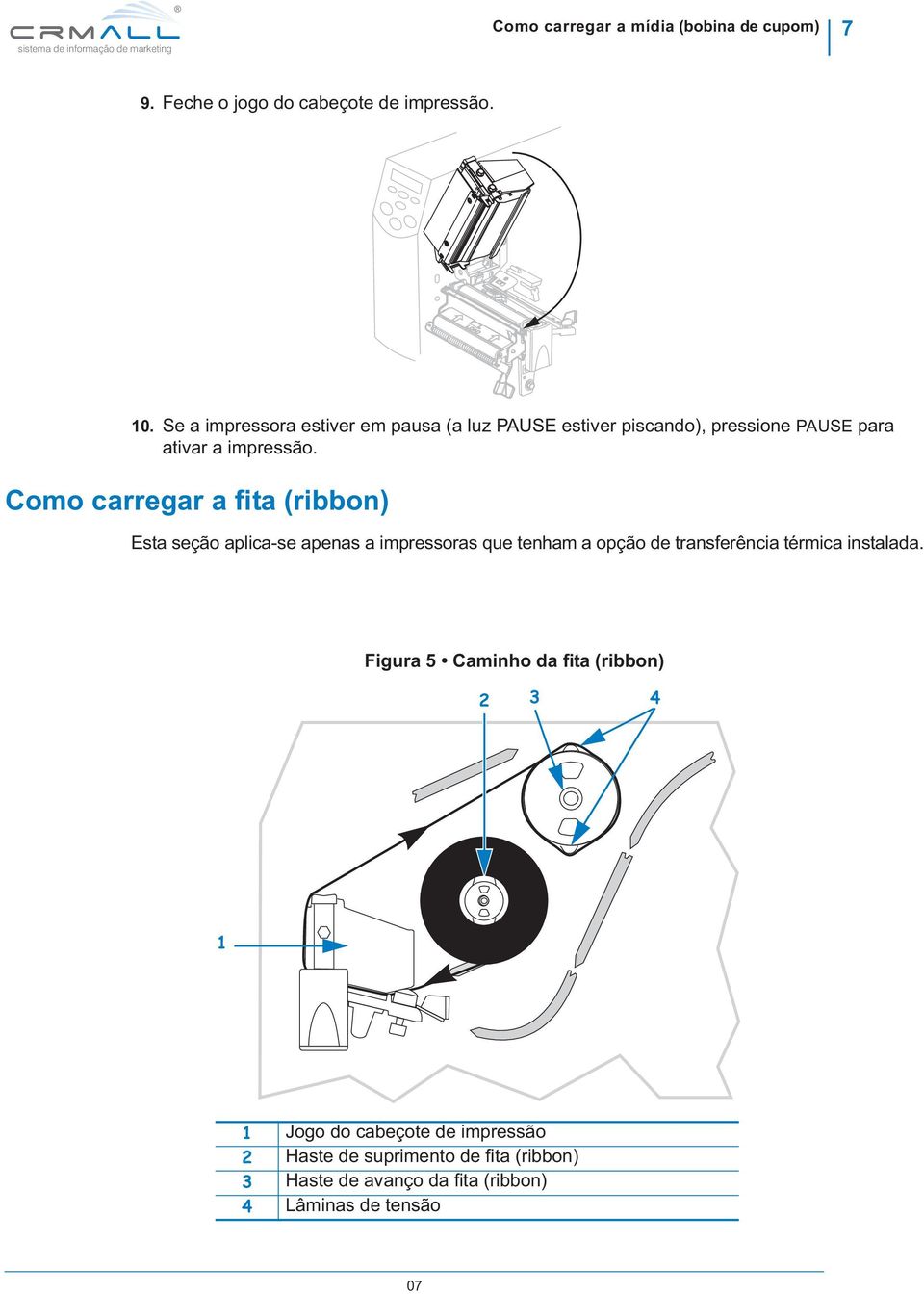 Como carregar a fita (ribbon) Esta seção aplica-se apenas a impressoras que tenham a opção de transferência térmica instalada.