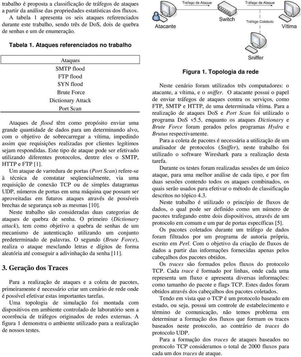 Ataques referenciados no trabalho Ataques SMTP flood FTP flood SYN flood Brute Force Dictionary Attack Port Scan Ataques de flood têm como propósito enviar uma grande quantidade de dados para um